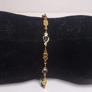 9" 14k Gold Multi-stone Heart Bracelet 3.4g T.W.